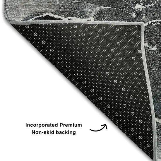 Blue And Charcoal Abstract Washable Area Rug With UV Protection Photo 9