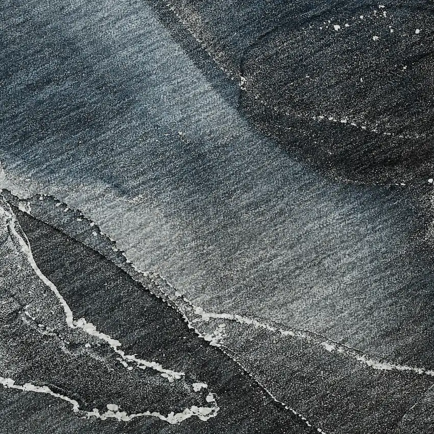 Blue And Charcoal Abstract Washable Area Rug With UV Protection Photo 3