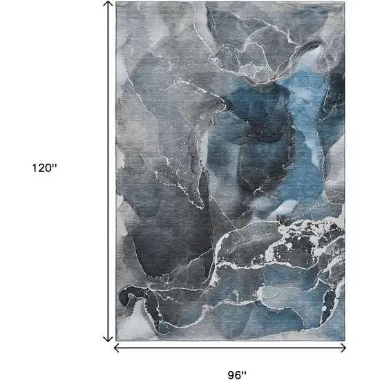 Blue And Charcoal Abstract Washable Area Rug With UV Protection Photo 7