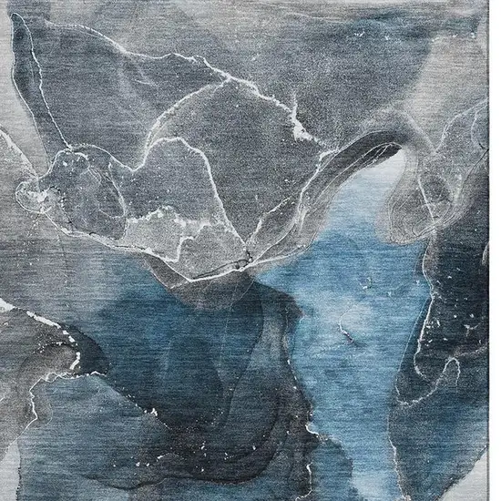 Blue And Charcoal Abstract Washable Area Rug With UV Protection Photo 4