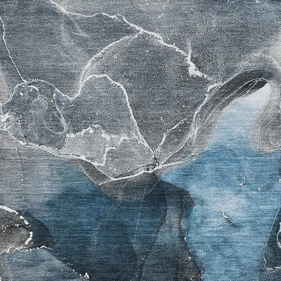 Blue And Charcoal Abstract Washable Area Rug With UV Protection Photo 3