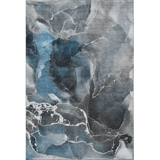 Blue And Charcoal Abstract Washable Area Rug With UV Protection Photo 3