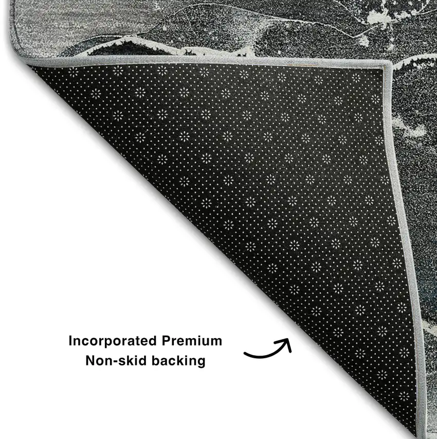 Blue And Charcoal Abstract Washable Area Rug With UV Protection Photo 8