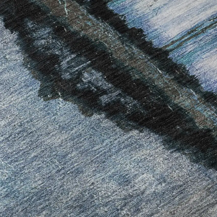 Blue And Charcoal Abstract Washable Area Rug With UV Protection Photo 3