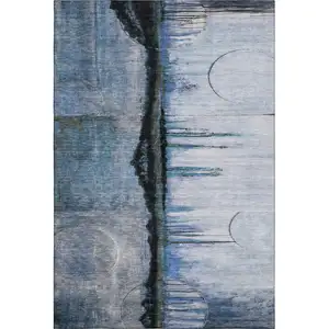 Photo of Blue And Charcoal Abstract Washable Area Rug With UV Protection