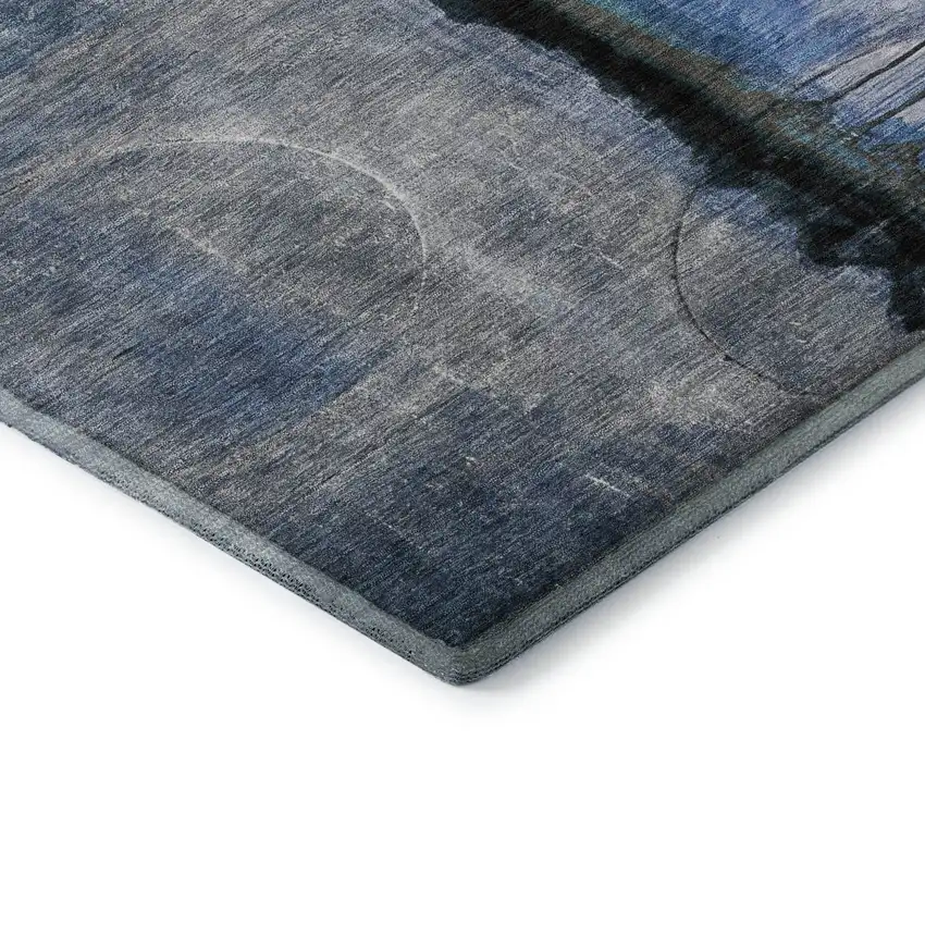 Blue And Charcoal Abstract Washable Area Rug With UV Protection Photo 7