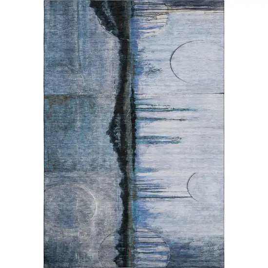 Blue And Charcoal Abstract Washable Area Rug With UV Protection Photo 6
