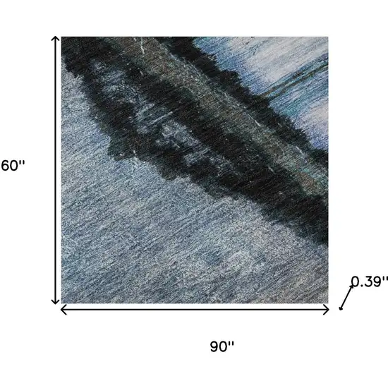 Blue And Charcoal Abstract Washable Area Rug With UV Protection Photo 8