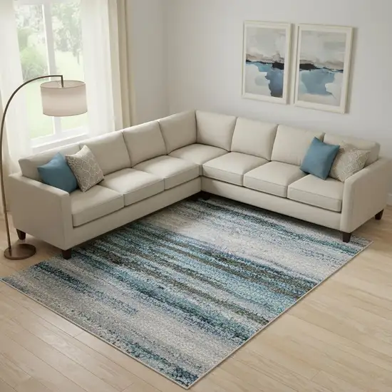 Blue And Charcoal Abstract Washable Area Rug With UV Protection Photo 2