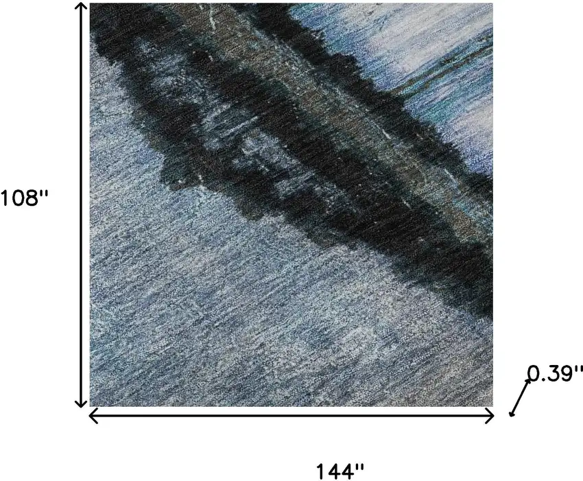Blue And Charcoal Abstract Washable Area Rug With UV Protection Photo 9