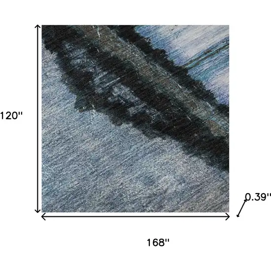Blue And Charcoal Abstract Washable Area Rug With UV Protection Photo 9