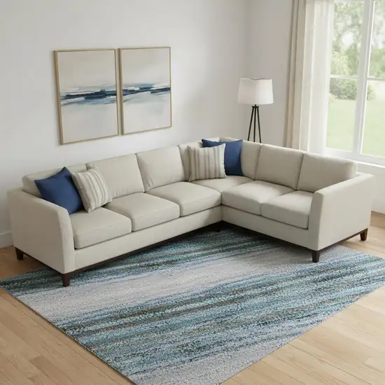 Blue And Charcoal Abstract Washable Area Rug With UV Protection Photo 2