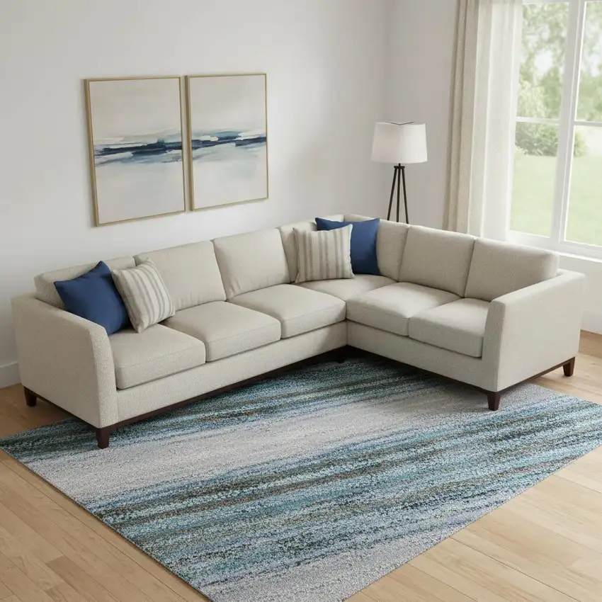 Blue And Charcoal Abstract Washable Area Rug With UV Protection Photo 2