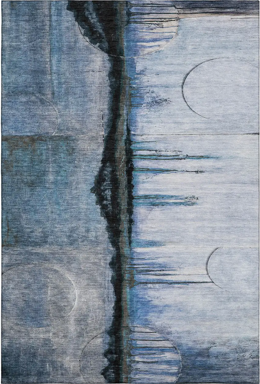 Blue And Charcoal Abstract Washable Area Rug With UV Protection Photo 7