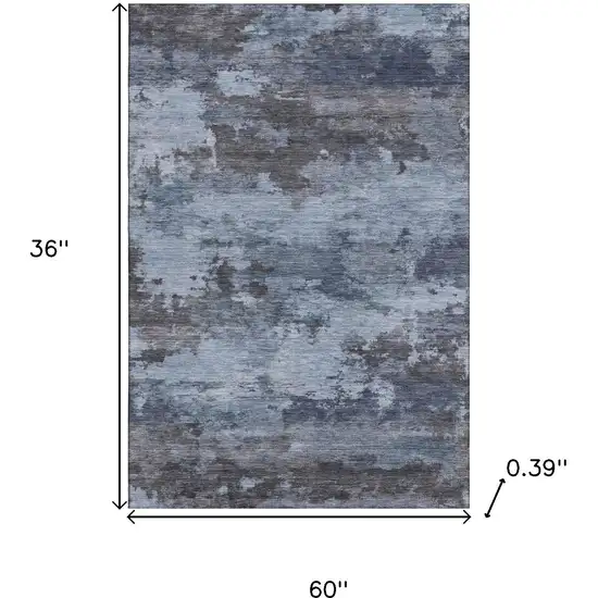 Blue And Charcoal Abstract Washable Area Rug With UV Protection Photo 9