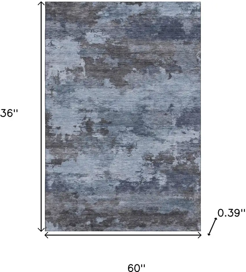 Blue And Charcoal Abstract Washable Area Rug With UV Protection Photo 9