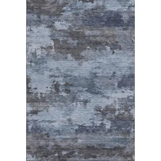 Blue And Charcoal Abstract Washable Area Rug With UV Protection Photo 1