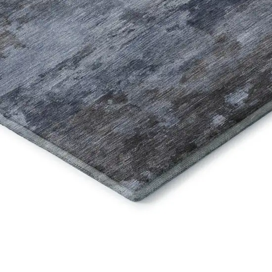 Blue And Charcoal Abstract Washable Area Rug With UV Protection Photo 7