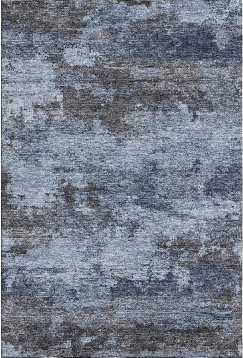 Blue And Charcoal Abstract Washable Area Rug With UV Protection Photo 1