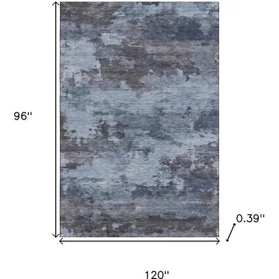Blue And Charcoal Abstract Washable Area Rug With UV Protection Photo 9