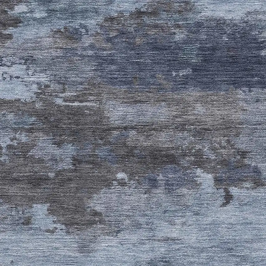 Blue And Charcoal Abstract Washable Area Rug With UV Protection Photo 3