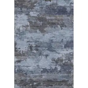 Photo of Blue And Charcoal Abstract Washable Area Rug With UV Protection