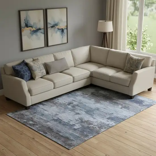 Blue And Charcoal Abstract Washable Area Rug With UV Protection Photo 2