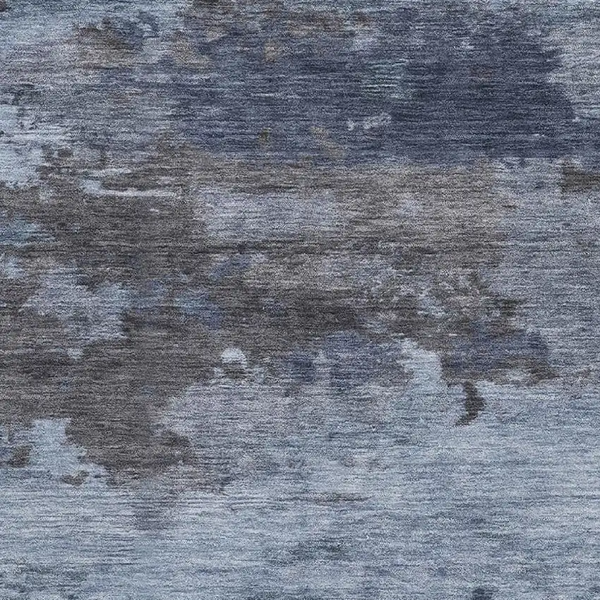 Blue And Charcoal Abstract Washable Area Rug With UV Protection Photo 3