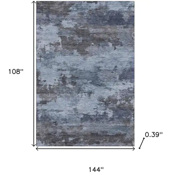 Blue And Charcoal Abstract Washable Area Rug With UV Protection Photo 9