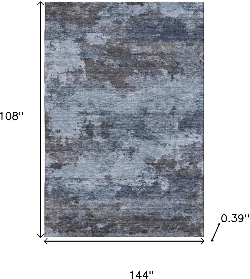 Blue And Charcoal Abstract Washable Area Rug With UV Protection Photo 9