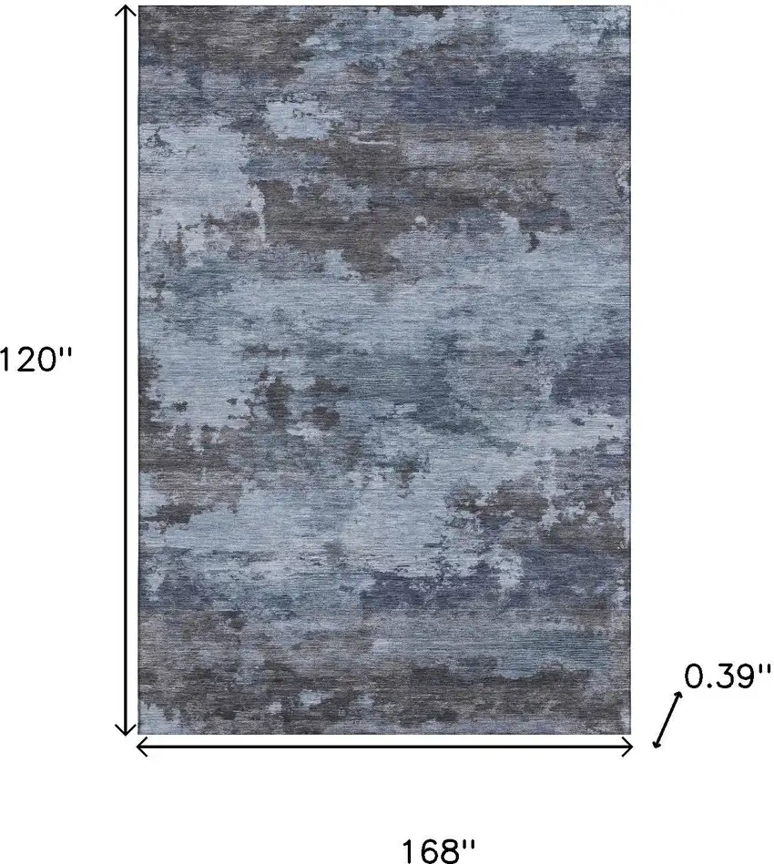 Blue And Charcoal Abstract Washable Area Rug With UV Protection Photo 8