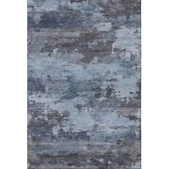 Blue And Charcoal Abstract Washable Area Rug With UV Protection Photo 3