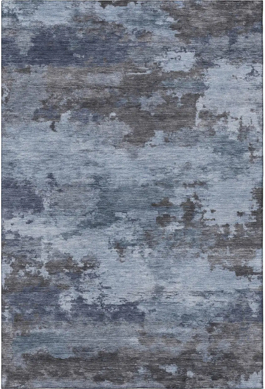 Blue And Charcoal Abstract Washable Area Rug With UV Protection Photo 3