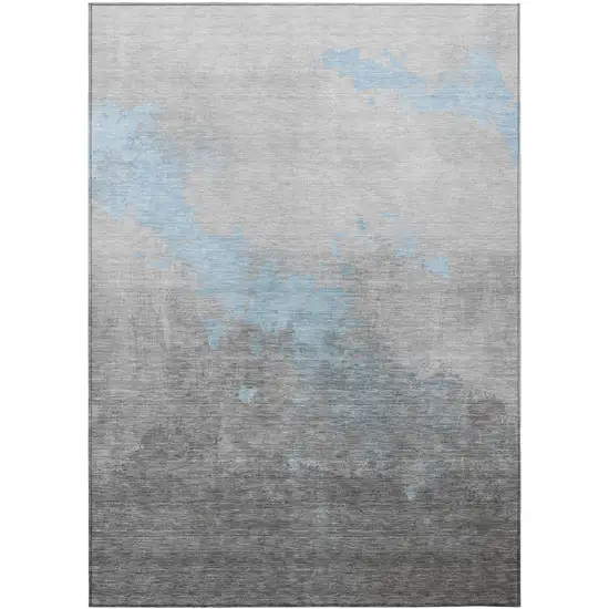 Blue And Charcoal Abstract Washable Indoor Outdoor Area Rug Photo 1