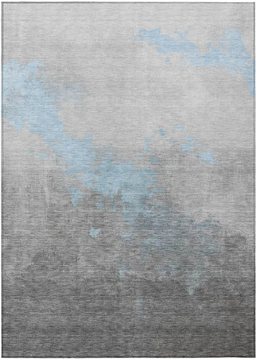 Blue And Charcoal Abstract Washable Indoor Outdoor Area Rug Photo 1