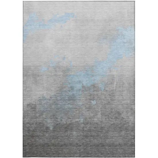 Blue And Charcoal Abstract Washable Indoor Outdoor Area Rug Photo 3