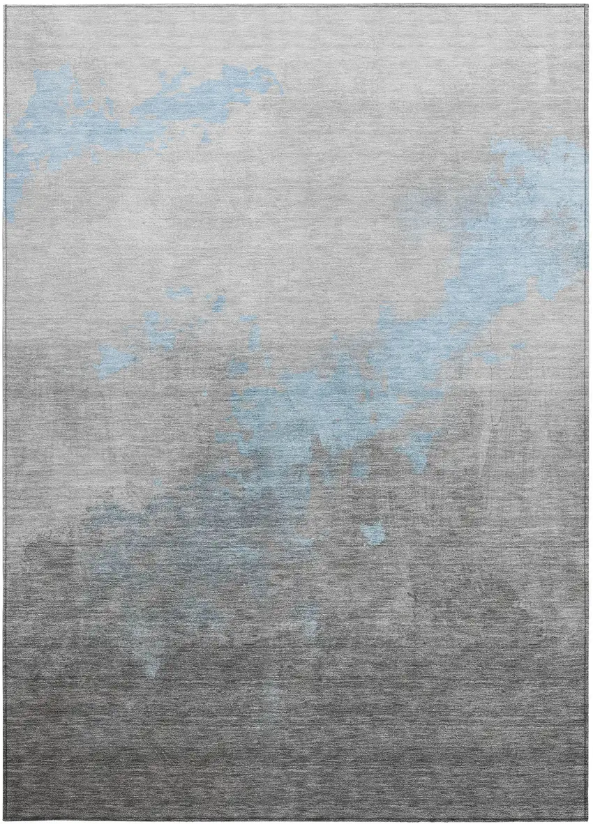 Blue And Charcoal Abstract Washable Indoor Outdoor Area Rug Photo 3