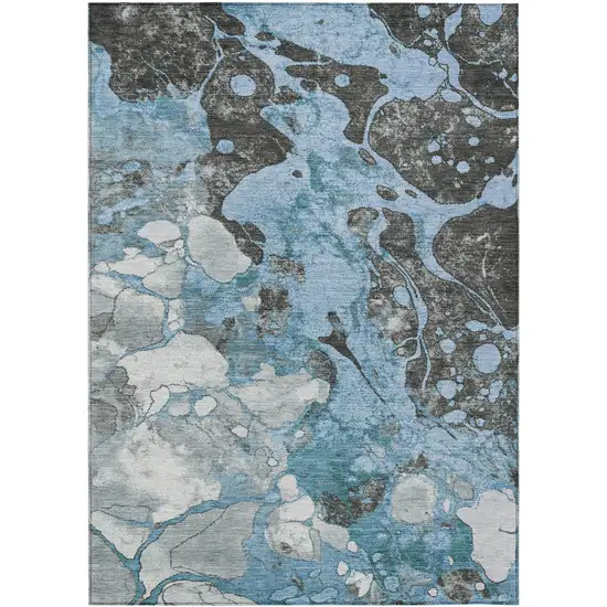 Blue And Charcoal Abstract Washable Indoor Outdoor Area Rug Photo 1