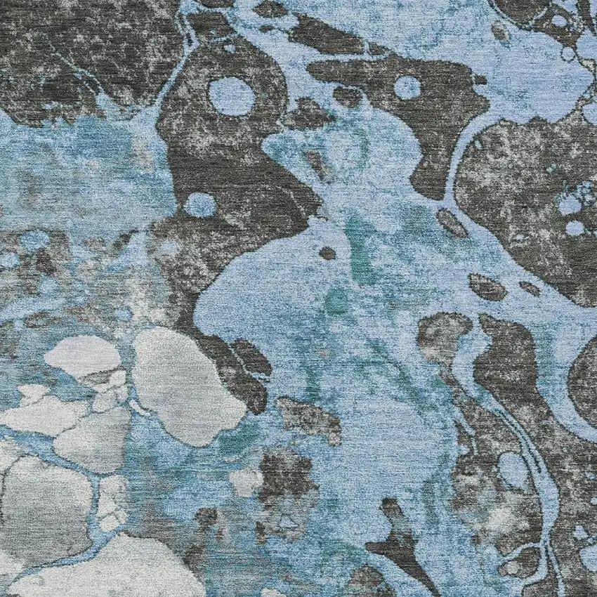Blue And Charcoal Abstract Washable Indoor Outdoor Area Rug Photo 4