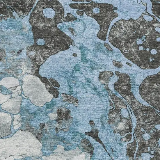 Blue And Charcoal Abstract Washable Indoor Outdoor Area Rug Photo 3