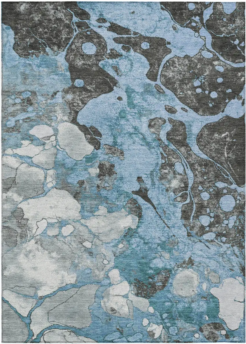 Blue And Charcoal Abstract Washable Indoor Outdoor Area Rug Photo 1