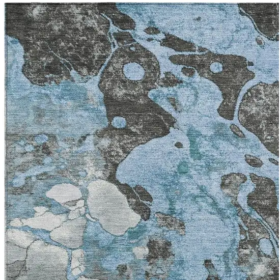 Blue And Charcoal Abstract Washable Indoor Outdoor Area Rug Photo 3