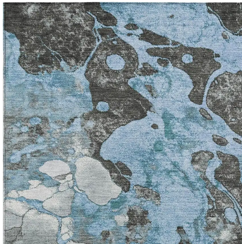 Blue And Charcoal Abstract Washable Indoor Outdoor Area Rug Photo 3
