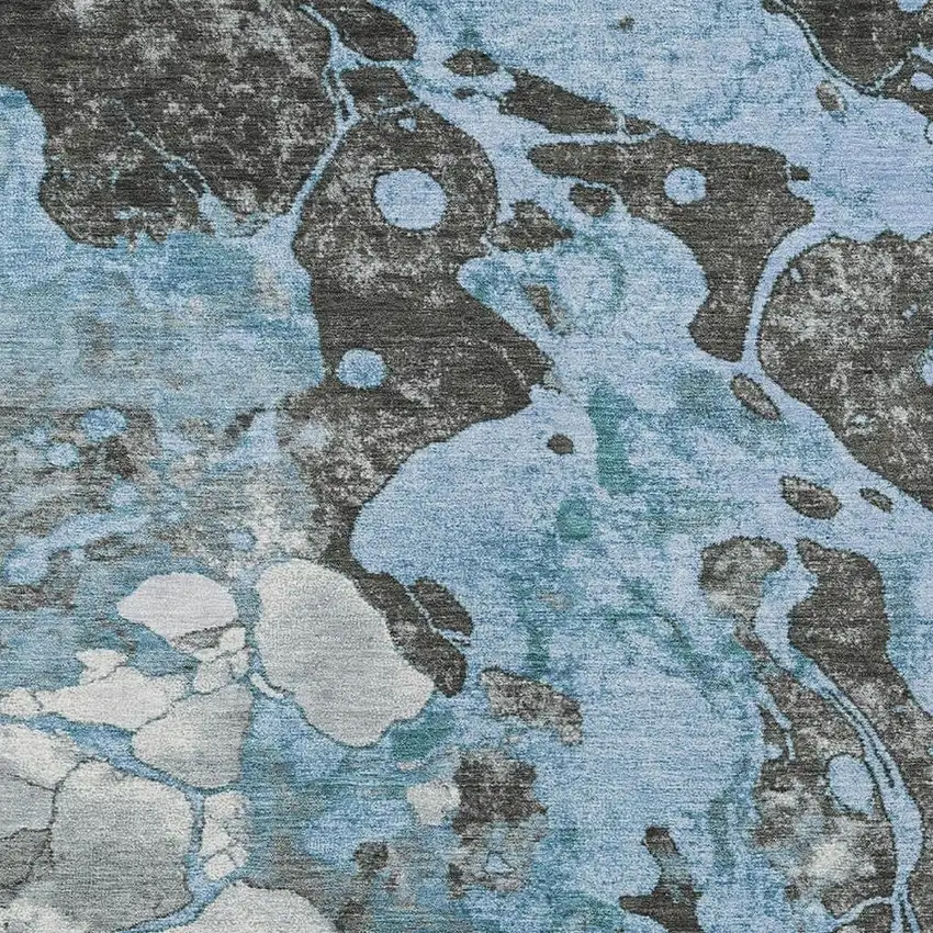 Blue And Charcoal Abstract Washable Indoor Outdoor Area Rug Photo 4