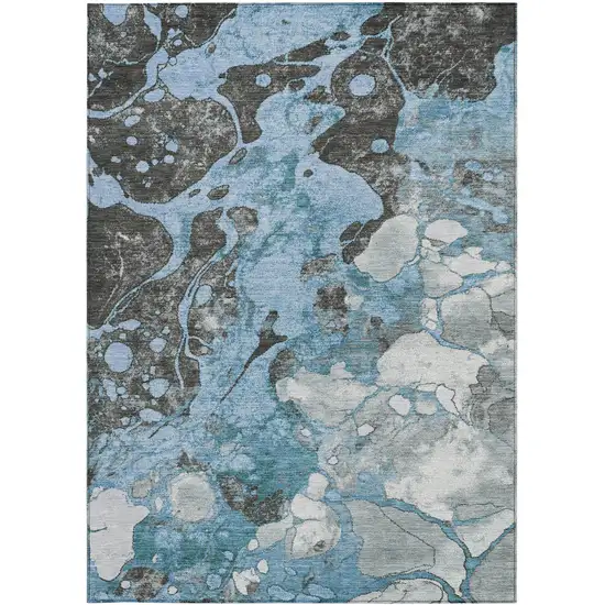 Blue And Charcoal Abstract Washable Indoor Outdoor Area Rug Photo 3