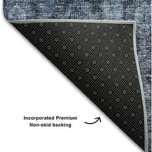 Photo of Blue And Charcoal Damask Washable Area Rug With UV Protection