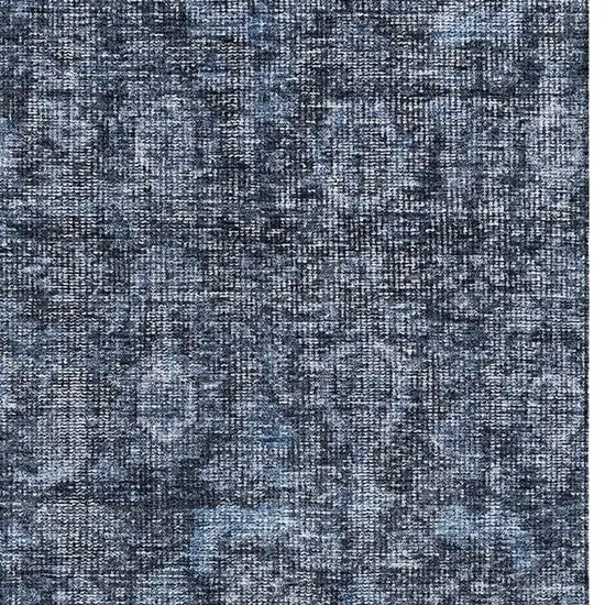 Blue And Charcoal Damask Washable Area Rug With UV Protection Photo 5