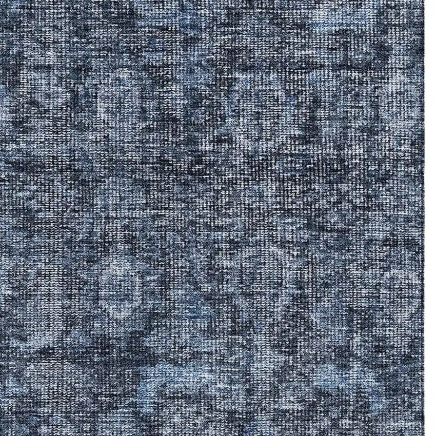 Blue And Charcoal Damask Washable Area Rug With UV Protection Photo 5