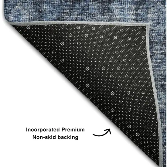 Blue And Charcoal Damask Washable Area Rug With UV Protection Photo 7