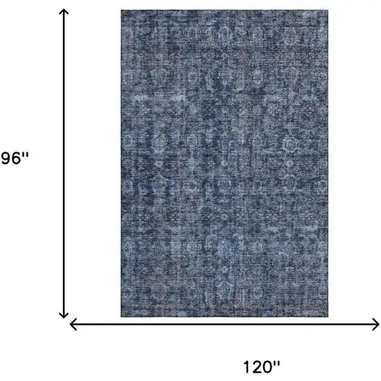 Blue And Charcoal Damask Washable Area Rug With UV Protection Photo 7